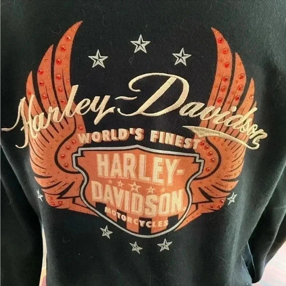 Preloved Vintage Black Harley Davidson embellished Zip Up Hoodie - Picture 5 of 6